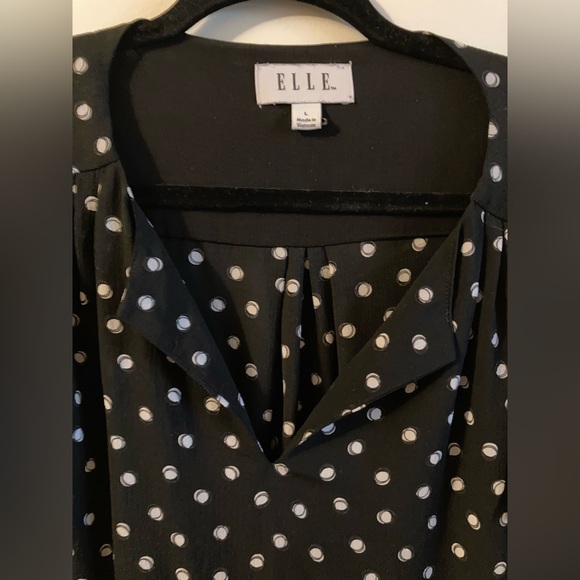 ELLE • Black and White Polka Dot Dress Shirt Size Large Business Casual - Picture 3 of 4